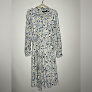 Lauren Ralph Lauren Blue Yellow Floral Long Sleeve Midi Dress Button Front 18W